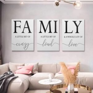 GUBIYU Home Family Wall Decor, Set of 3 Inspirational Canvas Prints Black and White Framed Canvas Art Paintings Wood Wall Decoration for Dining Room Bedroom Living Room 12″x16″