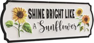 Metal Sunflower Wall Decor, 15.7″×5.9″ Outdoor Sun flower Sign Fence Yard Patio Porch Garden Wall Art, Kitchen Bathroom Bedroom Decorations for Home