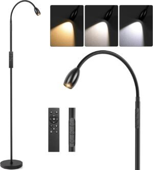 Reading Floor Lamp, 72″ Tall LED Lamp with Flexible Gooseneck, Dimmable Zoomable Spotlight, Adjustable Color Beam Standing Lamp, Touch & Remote Control, Task Craft Bedroom Living Room, Matte Black