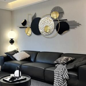 ERMOFAV Metal Wall Art Modern Art Black and Gold Boho Living Room Decor Art Abstract Geometric Sculptures Large Wall Decor for Living Room Dining Room Bedroom Aathroom