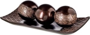 Creative Scents Dublin Brown Tray and Ball Set – Living Room, Entry Table Decor Centerpiece Table Decorations – Decorative Tray for Dining Room, Accent Decor Bowl for House Decoration