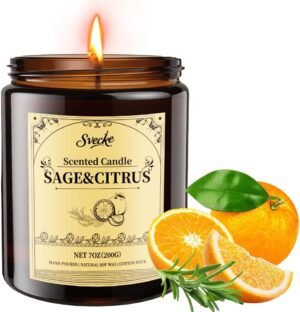 Sage and Citrus Scented Candles, 7oz Soy Wax Candle, Long Lasting Aromatherapy Jar Candle for Home, Scented Long Burning Candle Gift for Women and Men
