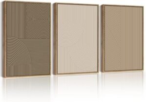 PHOPAGO Boho Mid-Century Modern Framed Wall Art Minimalist Abstract Neutral Line Wall Decor Bohemain Geometric Artwork Kitchen Dining Room – 12x16in Natural Framed