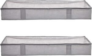 Amazon Basics Under Bed Storage Bags for Clothes and Blankets, Foldable Fabric Zipper Container with Clear Window and Reinforced Handles, Space Saving, 18 x 42 x 6 inches, Gray, 2-Pack