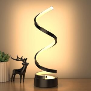 NUÜR Classic Spiral LED Table Lamp Black, Dimmable Metallic Bedside Lamp with Touch Controller, 3 Colour Temperature, 15.8 Inch Height, Contemporary, Decorative Lamp for Home, Living Room & Office