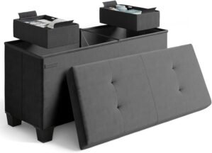 Storage Ottoman Bench with Bins, 30-in Storage Bench for Bedroom End of Bed, Folding Foot Rest Ottoman for Living Room Max 660lbs, Velvet Ottomans, Grey