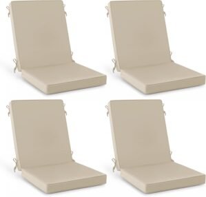Summsun Outdoor Dining Chair Cushions 4 Pack, Water Resistant High Back Patio Seat Cushion Set with Ties, Removable Covers, Non-Slip Bottom for Garden Lawn Patio Furniture, 44 x 20 Inch, Cream
