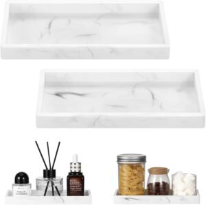 Luxspire Bathroom Vanity Tray – 2 Pack (7.9″ x 4″) Silicone Soap Dish for Kitchen Countertop, Bathroom Counter Tray for Soap Dispenser Perfume Jewelry Accessories, Marble White