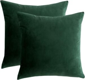 RainRoad Dark Green Decorative Throw Pillow Covers Cushion Cover Pillow Case for Sofa Couch Bed Chair,Soft Square Dark Green Throw Pillows 18×18 Inch,Set of 2