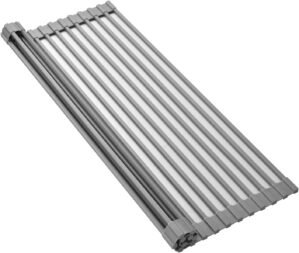 Mistifi Silicone-Coated Stainless Steel Over The Sink Multipurpose Roll-Up Dish Drying Rack, 20.8″X13.2″, Heat Resistant Non Slip Dish Draining Rack BPA Free Dishwasher Safe (L, Gray)
