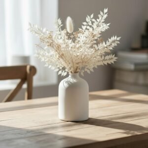 White Ceramic Vase – 7 Inch Tall – Large, Minimalist Modern Home Decor, Decorative Object – Centerpiece, Coffee Table, Living Room, Bookshelf, Office, Entryway, Console, Wedding, Flowers, Olive Plant
