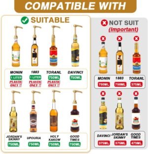 10 Pcs Gold Coffee Syrup Pump, Compatible with 25.4 Oz/750ml Bottles, Syrup Dispenser Pumps Great for Home & Coffee Bar Drinking Mixes, Tea, Beverage, Cocktails