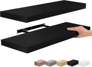 Sorbus Floating Shelves for Wall – 24″ Bathroom Shelves, Wall Decor for Bedroom, Kitchen, Living Room, Home Decor & Book Storage – Mounted Floating Shelf with Invisible Brackets (Black, 2 Pack)