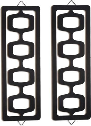 CroBlissful 2 Pcs Mid Century Modern Wall Art Wood Mid Century Elegance Decor Accents Abstract Wall Sculpture Geometric Panels for Interior Panel Art for Home Living Room(Black)