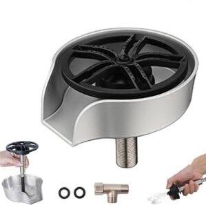 2 in1 Glass Rinser for Kitchen Sink, High Pressure 360 Degree Rotating Cup Washer with Pull-Out Spray Gun, Glass Cup Cleaner Sink Attachment Washer Clean Cups Bottles (Silver)