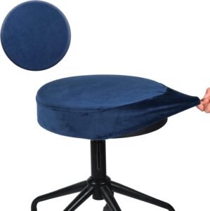 SINOSSO Bar Stool Cover, Super Soft Velvet Dia.13-15.5″ Round Stretchy Washable Dustproof Slipcover for Upholstered Furniture (M, Navy,1 Count)