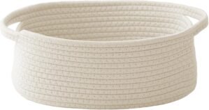 JMvicyroam Woven Basket,Small Rope Storage Bin with Handles & Ribbon Bag, Organizer for Shelves Closets,Gift Basket Empty for Birthday,Books,Dog Toys,White