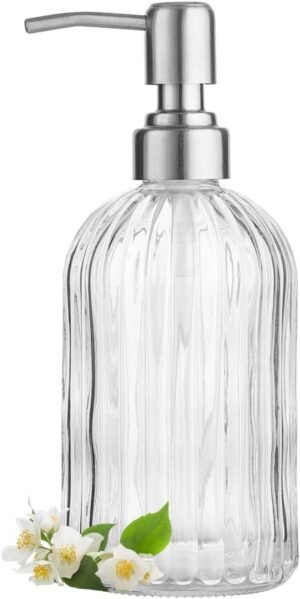 Clear Glass Soap Dispenser with 304 Rustproof Stainless Steel Pump 18oz for Kitchen and Bathroom Hand Soap Dispenser Bottle