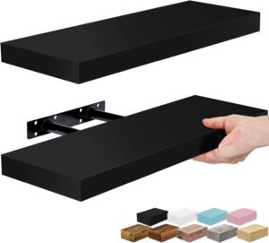 Sorbus Floating Shelves for Wall – 16 Inch Floating Shelf for Kitchen, Bedroom, Living Room, Bathroom, Home & Wall Decor – Mounted Bathroom Shelves with Invisible Brackets (Black, 2 Pack)