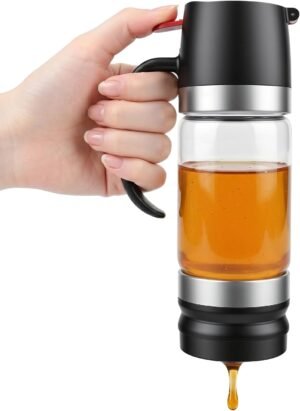 Honey Dispenser No Drip – 9oz Glass Honey Pot with Handle, No Mess Honey Container for Tea Coffee Syrup, Easy Pour Honey Jar for Kitchen