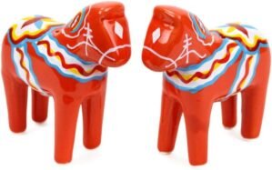 ScandinavianGiftOutlet – Salt and Pepper Shakers – 3.25″ Ceramic Dala Horse – Orange-Red Swedish Theme – Kitchen Accessories – Scandinavian Home Decor Novelty Salt & Pepper Set