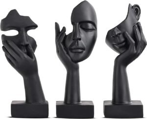 3 Pcs Thinker Small Statue Set – Black Art Abstract Home Accent Figurines for Decor Bedroom, Shelves, Living Room Coffee Table, Office Desktop (3 Pcs Black, 6″)