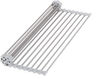 Hhyn Roll-Up Sink Drying Rack 17.7″(L) x 13.8″(W) – Multipurpose Heat Resistant Over The Stainless Steel & Silicone Dish Rollable Kitchen Drainer, Gray