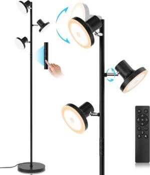 SIBRILLE 36W LED Tree Floor Lamp, Modern Dimmable Standing Lamp with Remote & Touch Control, 4 Color Temperatures, 3 Rotatable LED Light Floor Lamps for Living Room, Bedroom, Office
