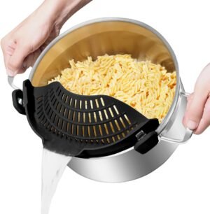 Large AUOON Clip on Strainer for All Pots and Pans – Oversized Silicone Pot Strainer Family-Style Design Pasta Strainer Kitchen Colander for Spaghetti and Noodles | Dishwasher Safe