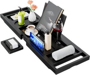 Bamboo Bathtub Tray Caddy,Premium Bathtub Tray Caddy, Expandable Bath Tray,Gifts for Women,Black