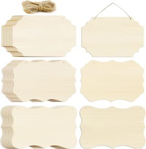 FSWCCK 24 Pieces Unfinished Hanging Wood Sign Blank with Ropes, Rectangle Blank Wood Sign Plain Hanging Craft Door Signs Wall Art Farmhouse Wooden Sign for Door Wall Art Decoration (3 Style)