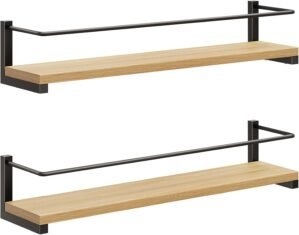 OROPY Spice Rack Wall Mounted, Rustic Wood Hanging Rack for Over The Stove, Kitchen Wall, 2 Pack