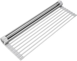Surpahs 20.5 x 13.1 Inch Roll-Up Dish Drying Rack, Fits Across Sink Openings up to 19.5 Inches, Heavy-Duty Premium Silicone, Strong Support, Non-Slip, Heat-Resistant, Warm Gray