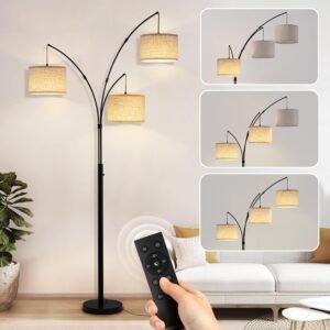 Floor Lamps for Living Room, 2400LM Super Bright Arc Floor Lamp with Remote Control, 3 Light Tall Floor Lamps with Stepless Dimmable, 80″ Mid Century Tree Floor Lamp for Bedroom, Office