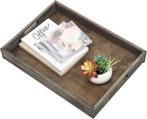 Rustic Distressed Wood Food Breakfast Serving Tray Octagon Serving Tray in Bed with Cutout Carrying Handles Coffee Office Desktop Document Holder Home Kitchen (Rock Grey)