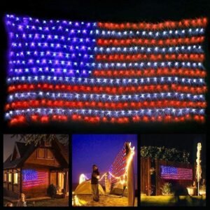 HYH American Flag Lights with 420 Super Bright LEDs,Waterproof Led Flag Net Light of The United States for Yard,Garden Decoration, Festival, Holiday, Party Decoration,Christmas Decorations