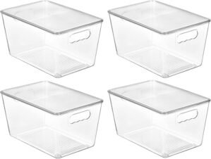 Vtopmart 4 Pack Clear Stackable Storage Bins with Lids, Large Plastic Containers with Handle for Pantry Organizer and Storage,Perfect for Kitchen,Fridge,Cabinet, Closet,Bathroom Organization