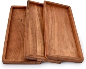 NIRMAN Acacia Wood Rectangular Wooden Platters for Home Decor, Food, Vegetables, Fruit, Charcuterie, Appetizer Serving Tray (13″ x 5.5″ x 0.75″) (Set of 3)