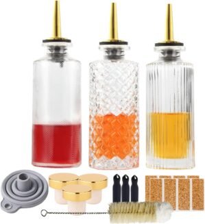 Shining Craft Syrup Dispenser Bottles Set 3 Packs 5 OZ Simple Small Syrup Bottles Set with Upgrade Metal Pour Spout SC057 (3 Pack)