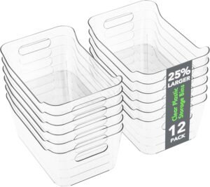 Tiawudi 12 Pack Plastic Storage Bins, Multi-Use Organizer Bins, Pantry Organizer, Clear Storage Containers for Home, Kitchen, Office, Cabinet, Shelf and Fridge Organization