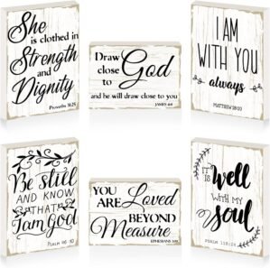 Maitys 6 Pcs Bible Verse Mini Wood Signs Wooden Religious Inspirational Rustic Decorative Sign Scripture Distressed White Christian Home Decor(Delicate Style)