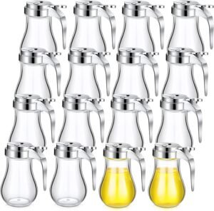 Mimorou 16 Pack Syrup Dispensers Glass Bottle Pancake Syrup Container Jar Pot for Maple Chocolate Retracting Spout Sugar, 6 oz