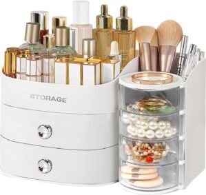 Makeup Organizer Countertop with Drawers, Make up Organizers for Vanity, Skincare Jewelry Earring Organizers, Cosmetic Display Cases Makeup Storage for Bedroom & Bathroom, Ideal Gifts for Women(White)