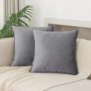 JIAHANNHA Velvet Light Grey Throw Pillow Covers 18×18 Inches Pack of 2 Soft Decorative Square Cushion Covers for Couch Sofa Bed Livingroom,45x45Cm.Gray