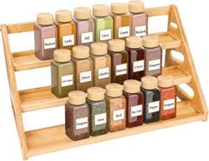 Premium Spice Rack – 3 Tier Bamboo Spice Rack Organizer – Spice Organization for Kitchen Cabinet/Countertop