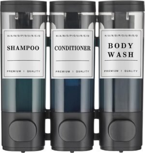 Shampoo and Conditioner Dispenser,Shower Soap Dispenser 3 Chamber No Drill Wall-Mounted Shampoo Dispenser for Shower Wall Mounted Shower Dispenser for Bathroom Hotel Large Capacity,Black