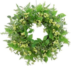 Green Eucalyptus Wreaths for Front Door,22 Inch Artificial Spring Summer Winter Wreath with Green Berries,Eucalyptus Leaves for Indoor Outdoor Wall Porch Festival Farmhouse Home Holiday Decor.