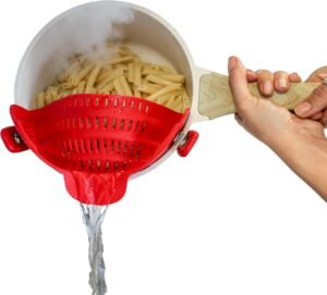 PERFECT PASTA PAL Clip-on Strainer for Pots – Silicone Pasta – Heat Resistant, Space Saving Colander for Kitchen – Dishwasher Safe Pot Strainer – Cooking Essentials and Home Must Haves