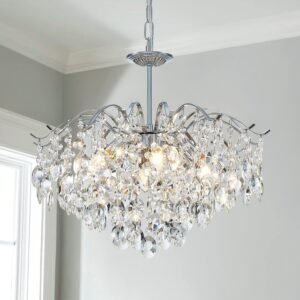 Saint Mossi Modern K9 Crystal Chandeliers, Middle Century Modern Design Chandelier Light Fixture for Dining Room, D20 x H17, Adjustable Chains 59″, Chrome Finish Metal Frame