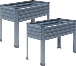 DIIYIV 2PCS Galvanized Raised Garden Bed with Legs,2PCS 48×18×30in Elevated Planter Box for Backyard,Outdoor Garden, Patio, Balcony, 300lb Capacity,Grey